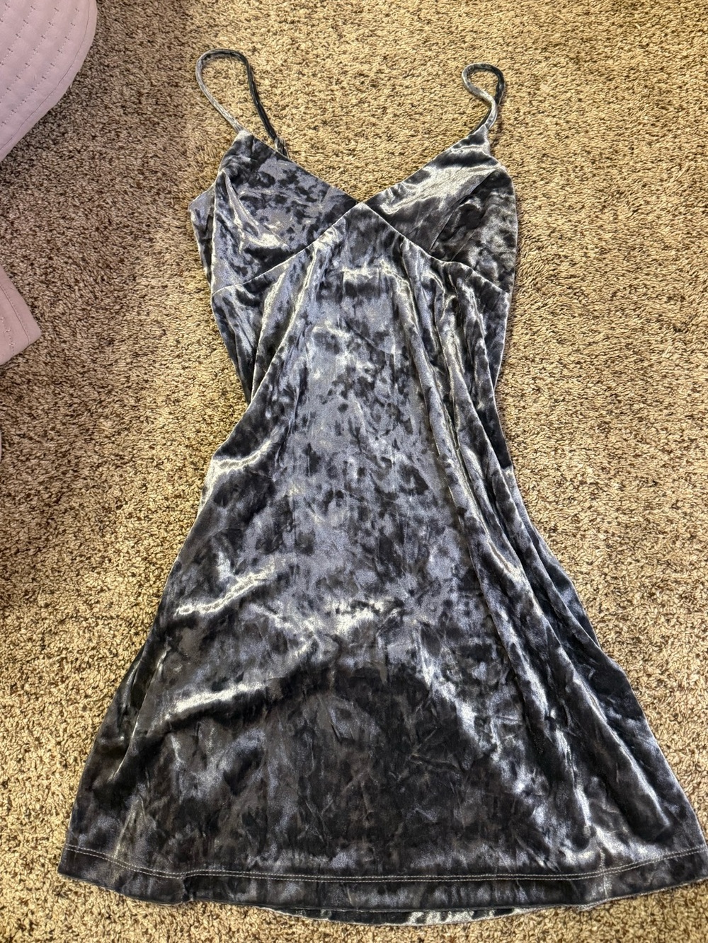 Mimi Chica Crushed Velvet Slip Dress in Charcoal
